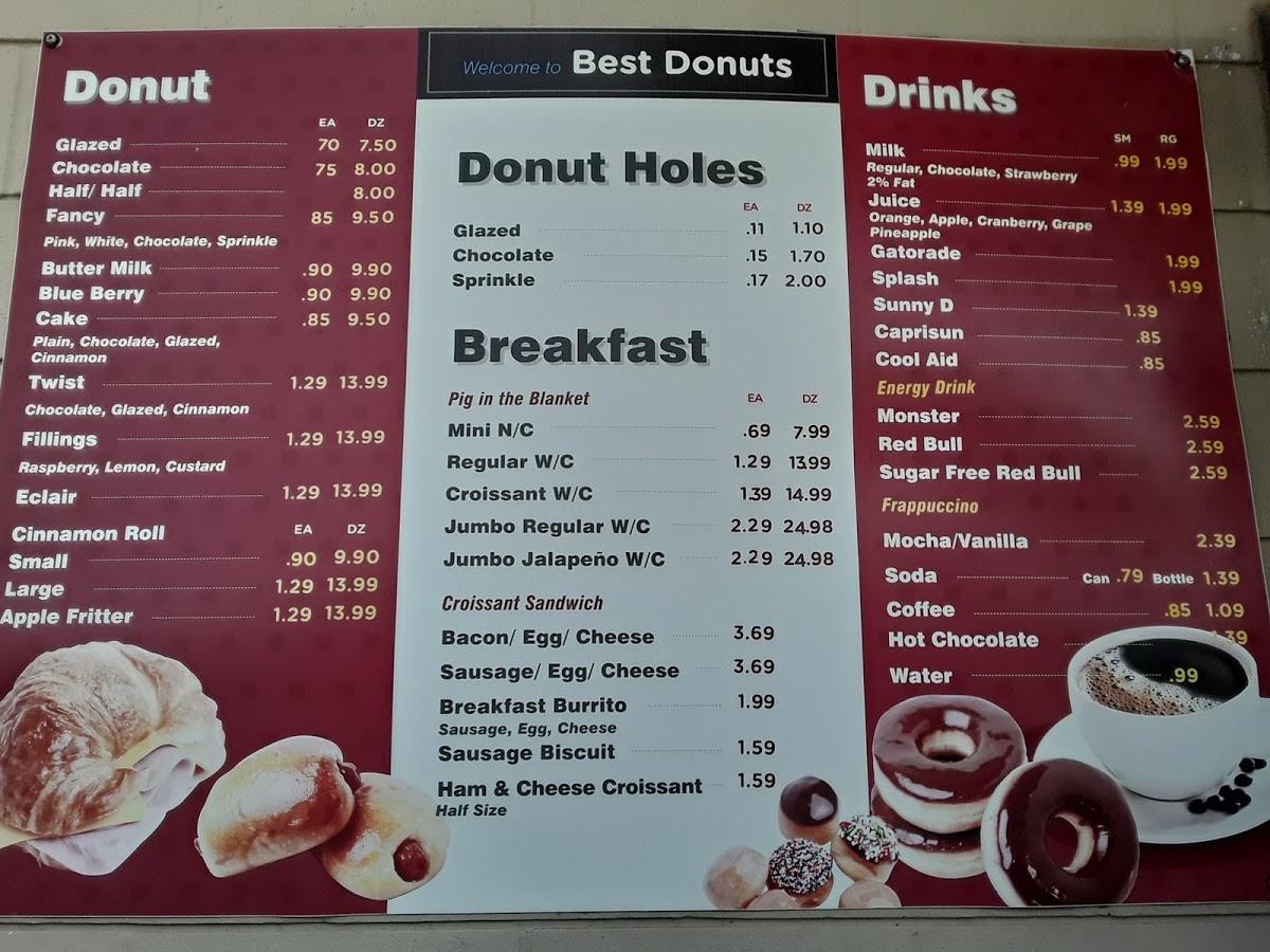 Menu at Best Donuts, Crowley