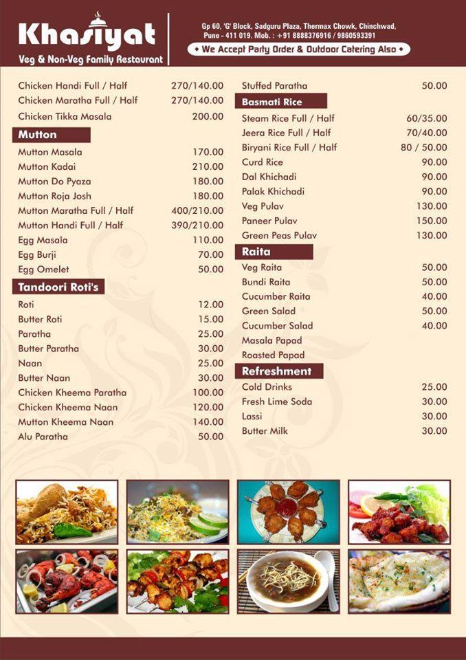 Menu At Khasiyat Veg Non Veg Restaurant Pimpri Chinchwad