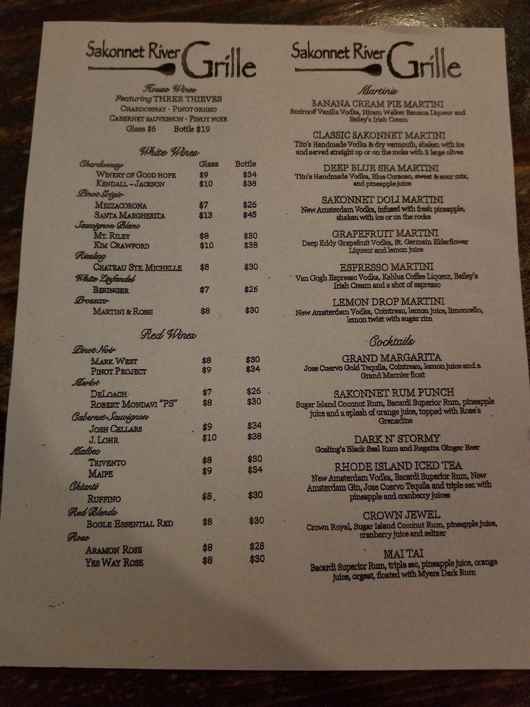 Menu at River Grille restaurant, Tiverton