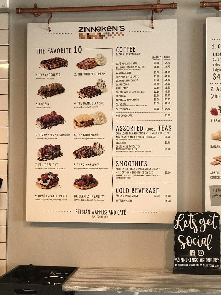 Menu at Zinneken's Belgian Waffles and Café (Glastonbury) restaurant