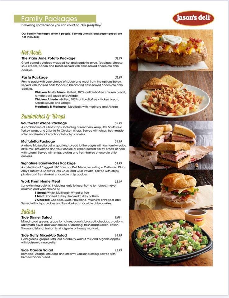 Menu at Jason's Deli restaurant, Memphis, Poplar Ave