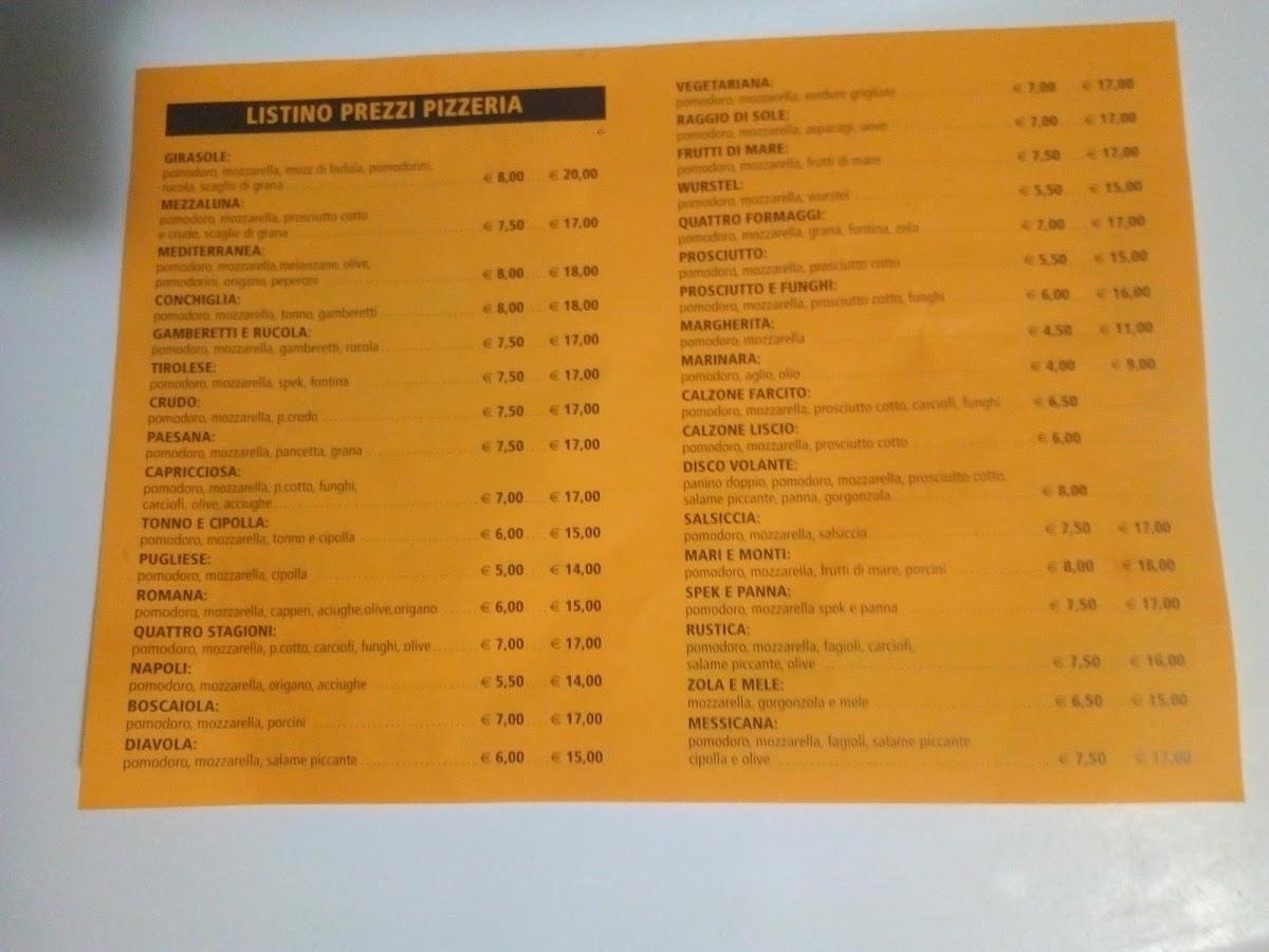 Menu da Pizzeria Girasole, Cuasso al Piano