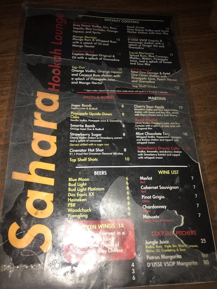 Menu at Sahara Hookah Lounge pub & bar, Atlanta