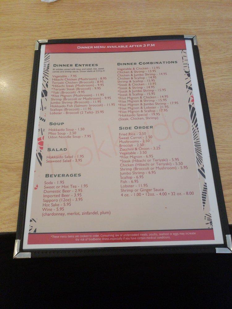 Menu at Hokkaido Restaurant, Boone