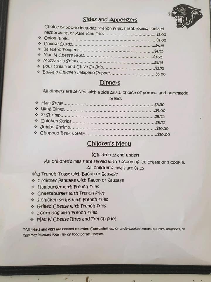 Menu at Panther Cafe, Gilmanton