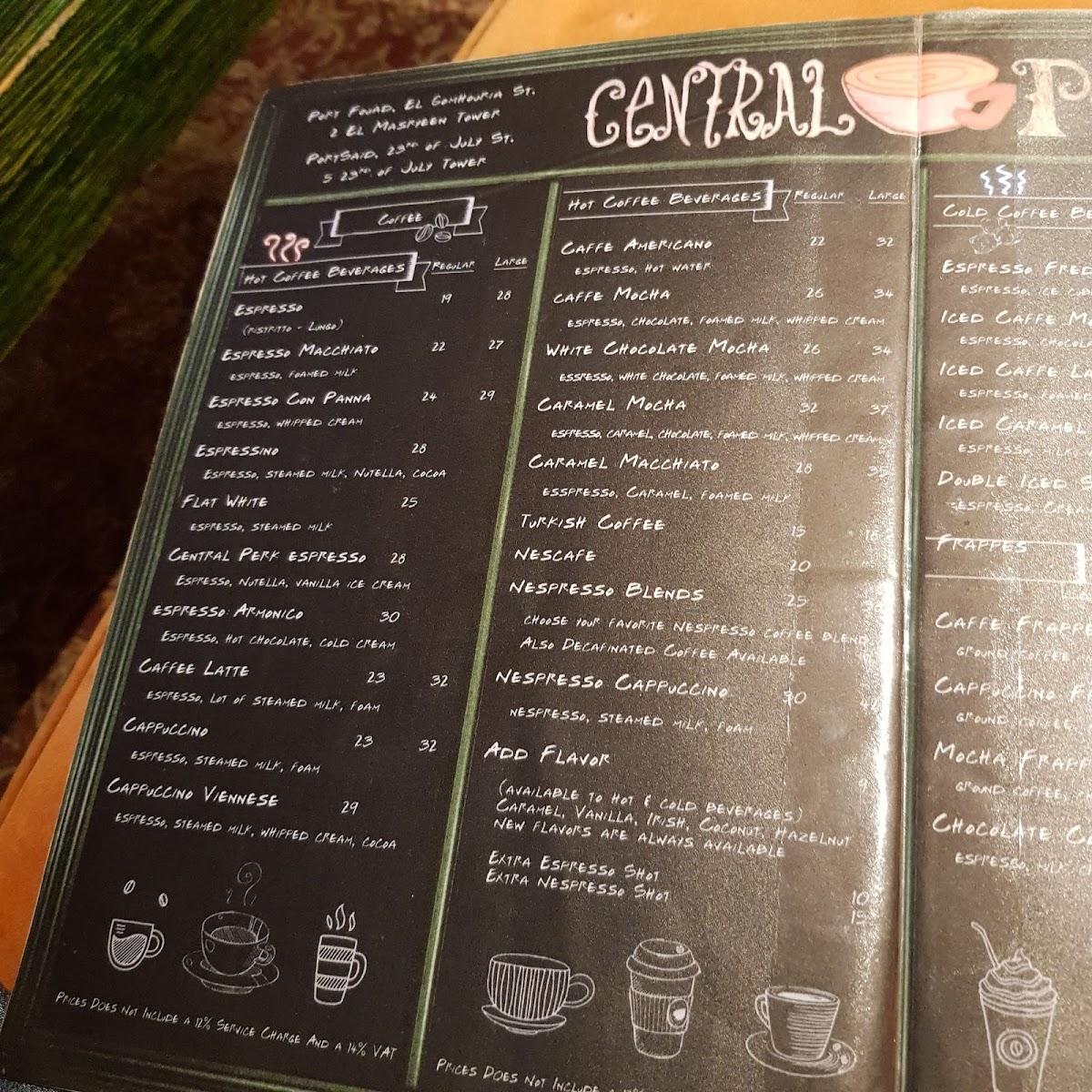 Menu au Central Perk Cafe, PortSaid, 23rd of July street