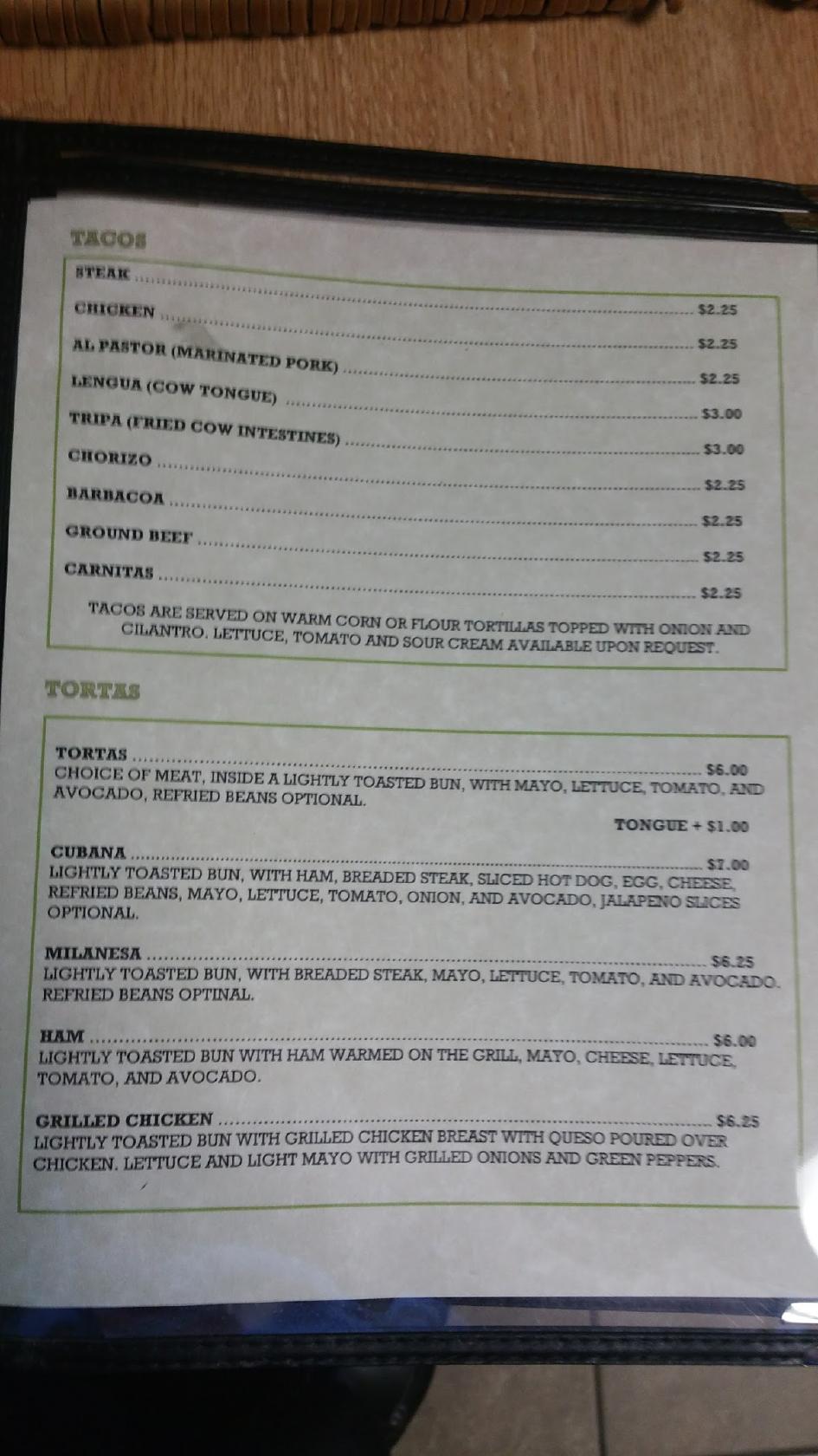 Menu at Guacamole's Mexican Restaurant & Taqueria, Fort Wayne