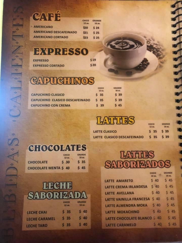 Menu at La Rocca restaurant, Mexico City