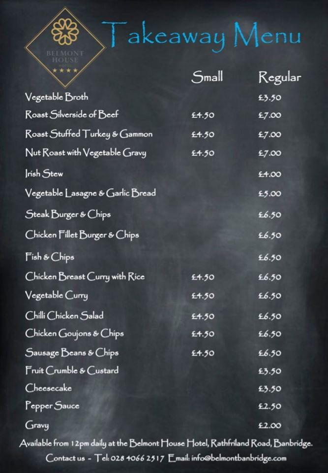 Menu at Belmont House Hotel pub & bar, Banbridge