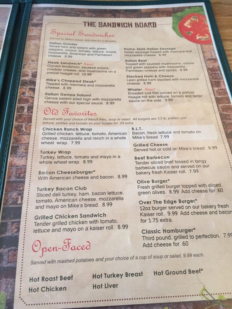 Menu at Mike's Restaurant, Ironwood