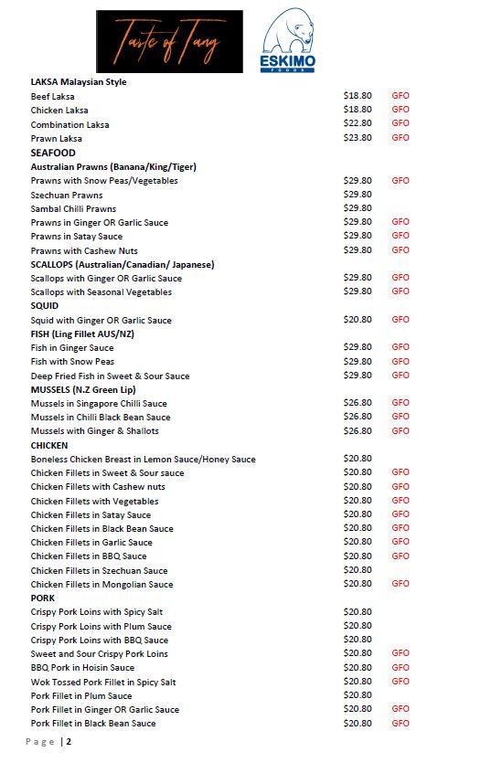 Menu at Oatley Chinese & Malaysian Restaurant, Oatley