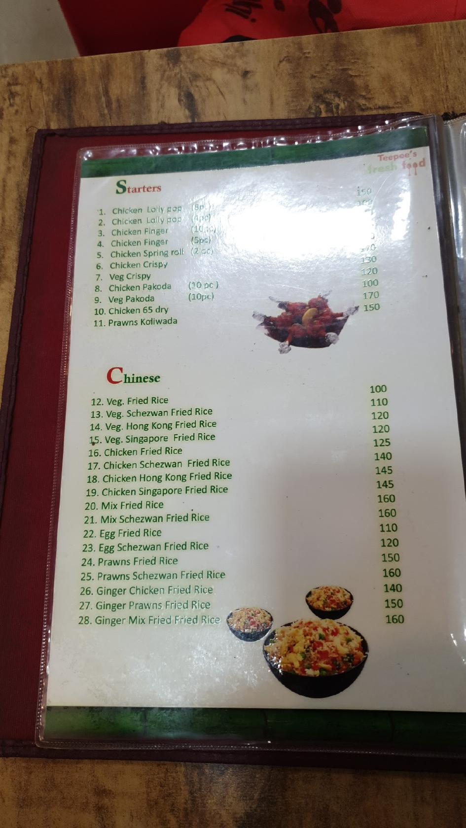 Teepees Fresh Food Restaurant menu