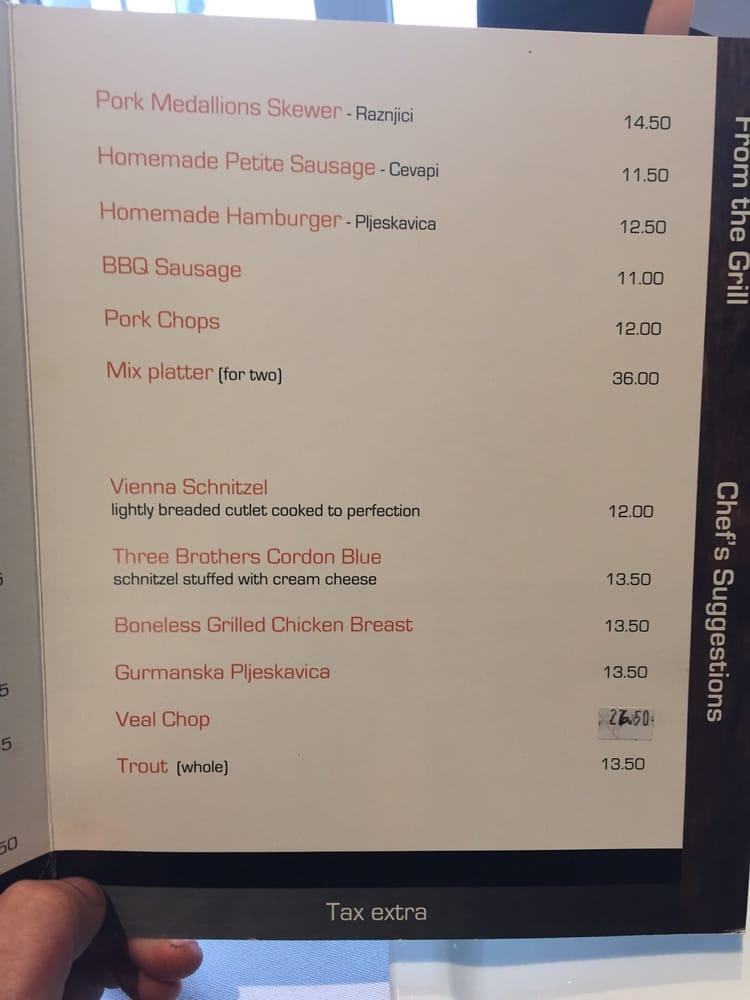 Menu at Three Brothers Restaurant, Toronto