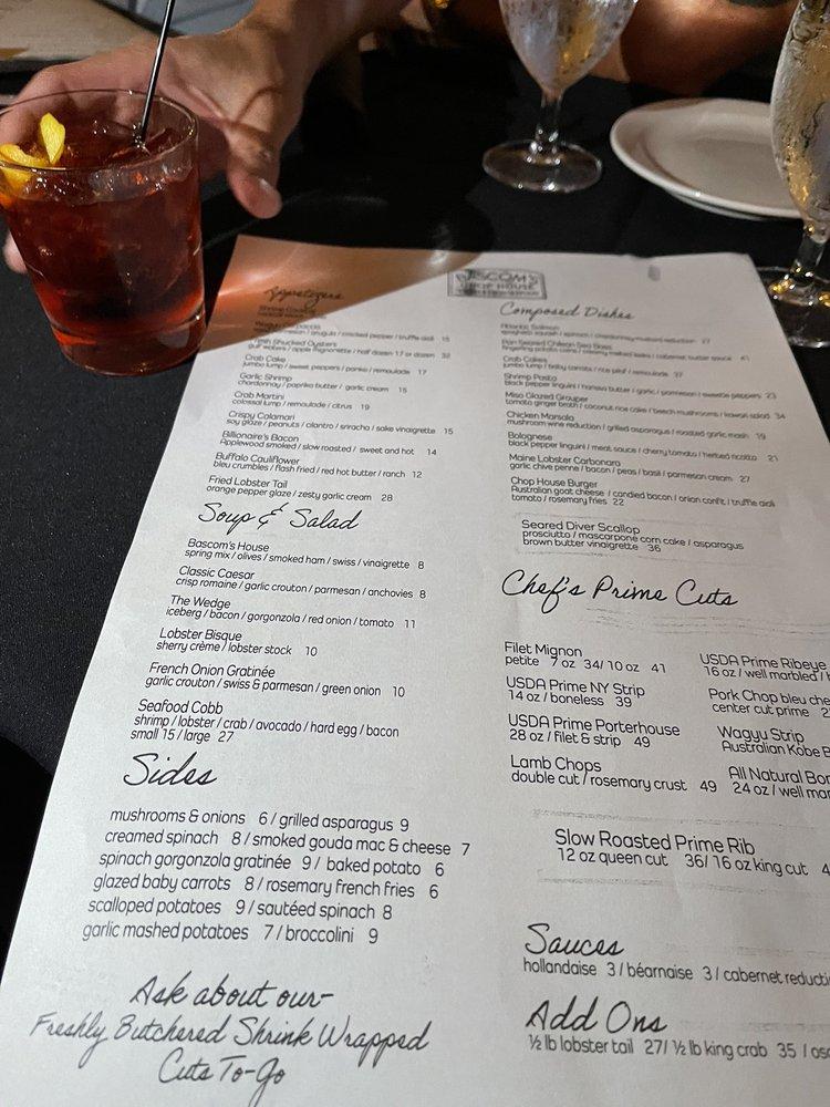 Menu at Chop House steakhouse, Clearwater, Ulmerton Rd