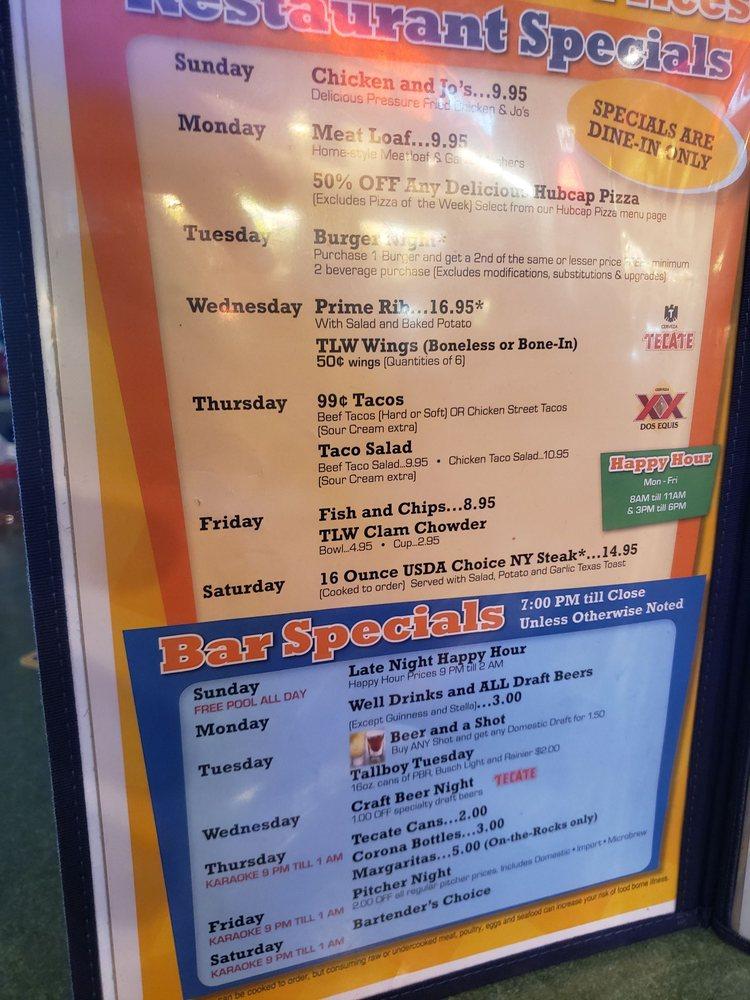 Menu at The Loose Wheel Puyallup's Pit Stop pub & bar, Puyallup