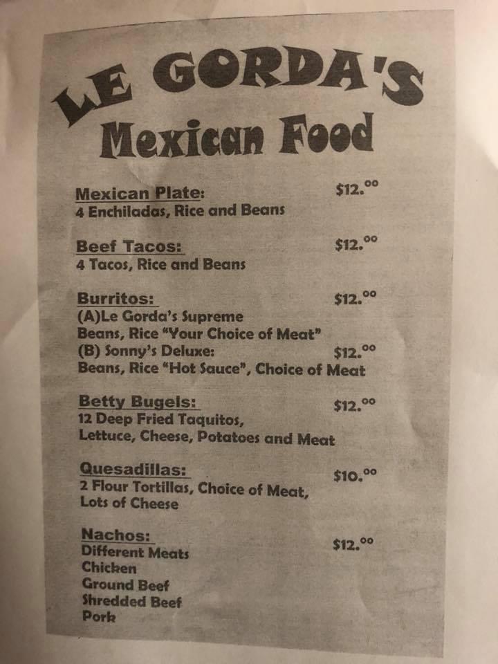 Menu at Duffy's Bar, Hoople