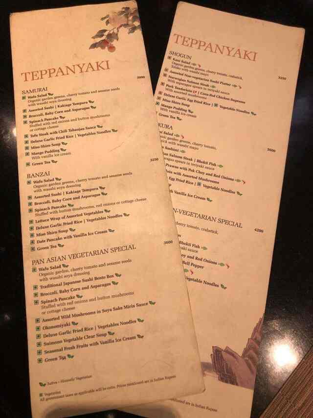 Pan Asian menu
