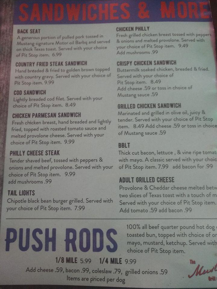 Menu at The Mustang Grill and Bar, Archer