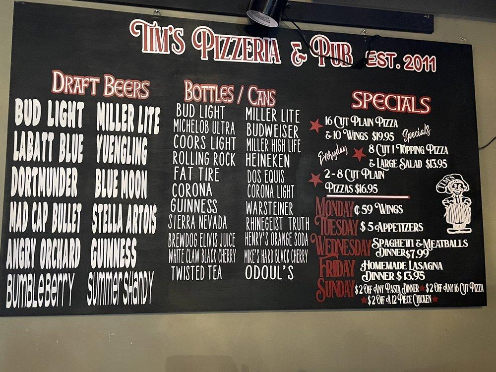 Menu at Tim's Pizzeria And Pub, Cuyahoga Falls