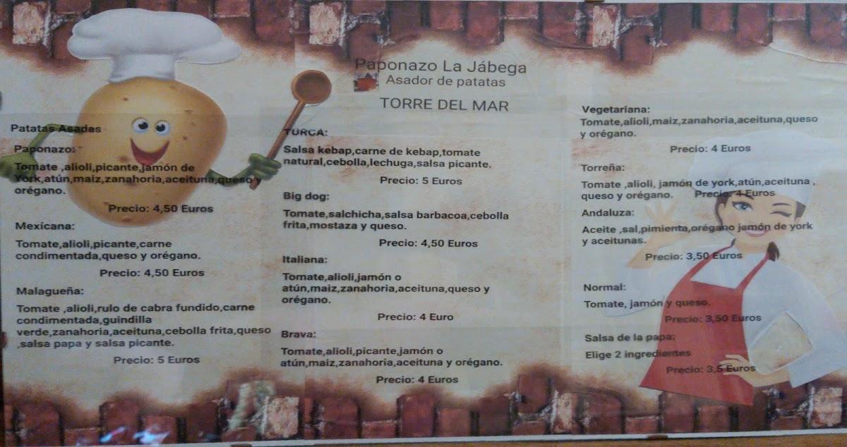 Menu at Patatas asadas La Jábega restaurant Torre del Mar