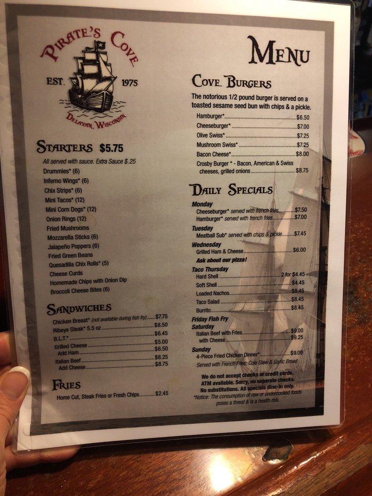 Menu at Pirate's Cove pub & bar, Delavan