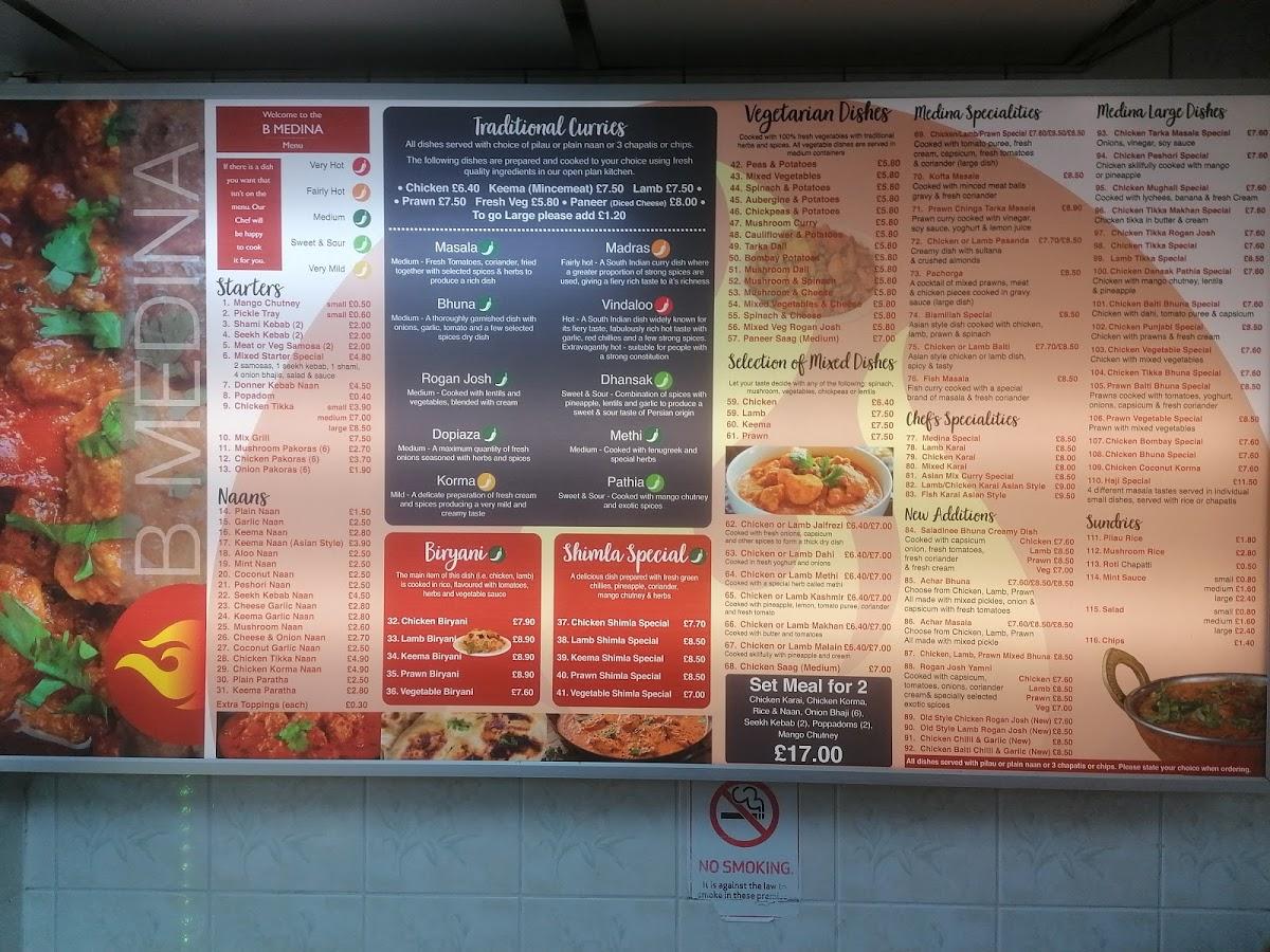 Menu at B Medina Asian Takeaway fast food, Holmfirth, 6B Huddersfield Rd