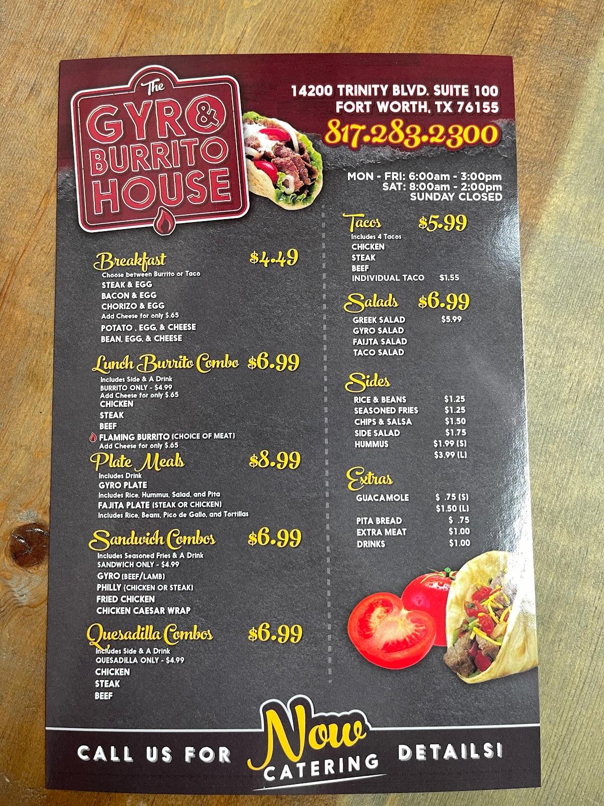 Menu at Gyro & Burrito House restaurant, Fort Worth