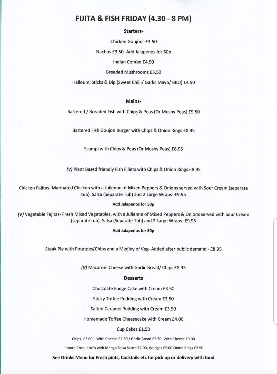 Menu at The Village Inn & Caterers and Ale House pub & bar, Dunblane