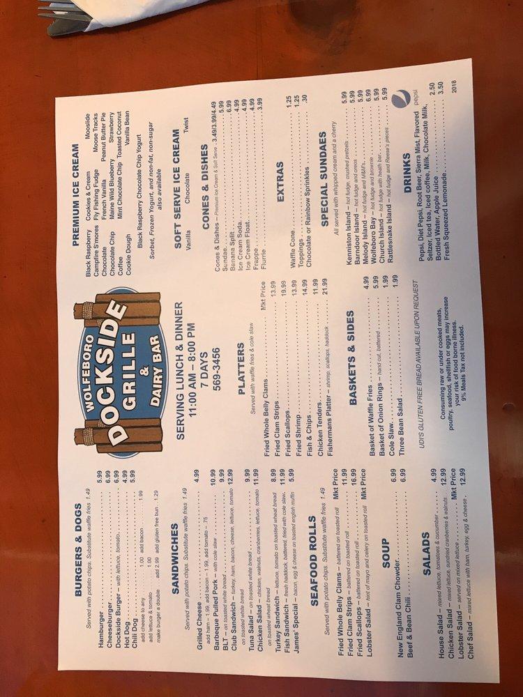 Menu at Wolfeboro Dockside Grille & Dairy Bar, Wolfeboro