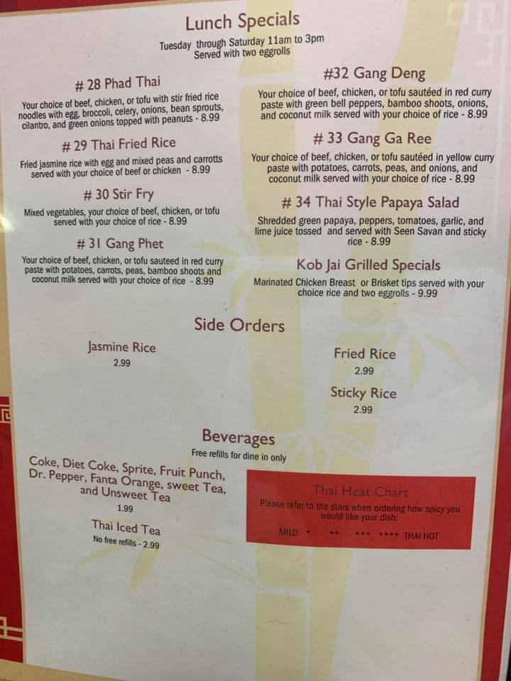 Menu at Kob Jai Thai Restaurant, Russellville, 313 W B St
