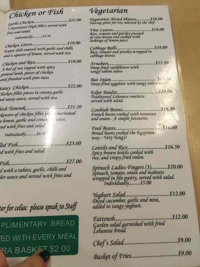 Menu at The Prophet Lebanese Cafe, East Victoria Park, 907A Albany Hwy