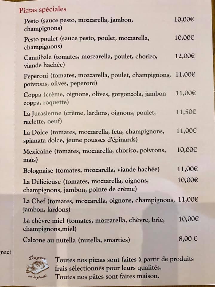Menu at Sorella pizzeria, Hurtigheim