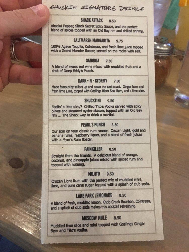 Menu at Shuckin' Shack Oyster pub & bar, Morehead City
