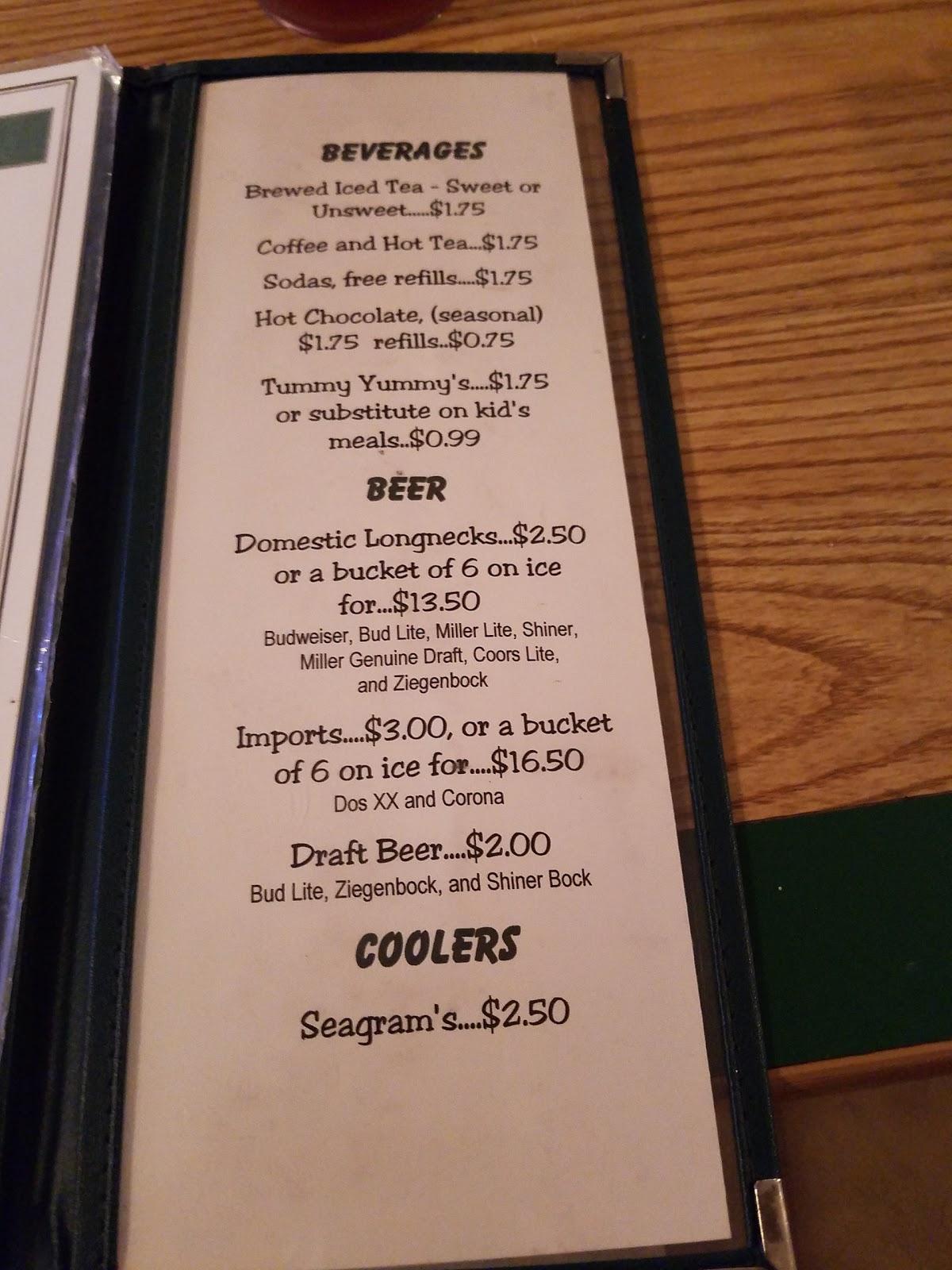 Menu at Blake's steakhouse, Luling