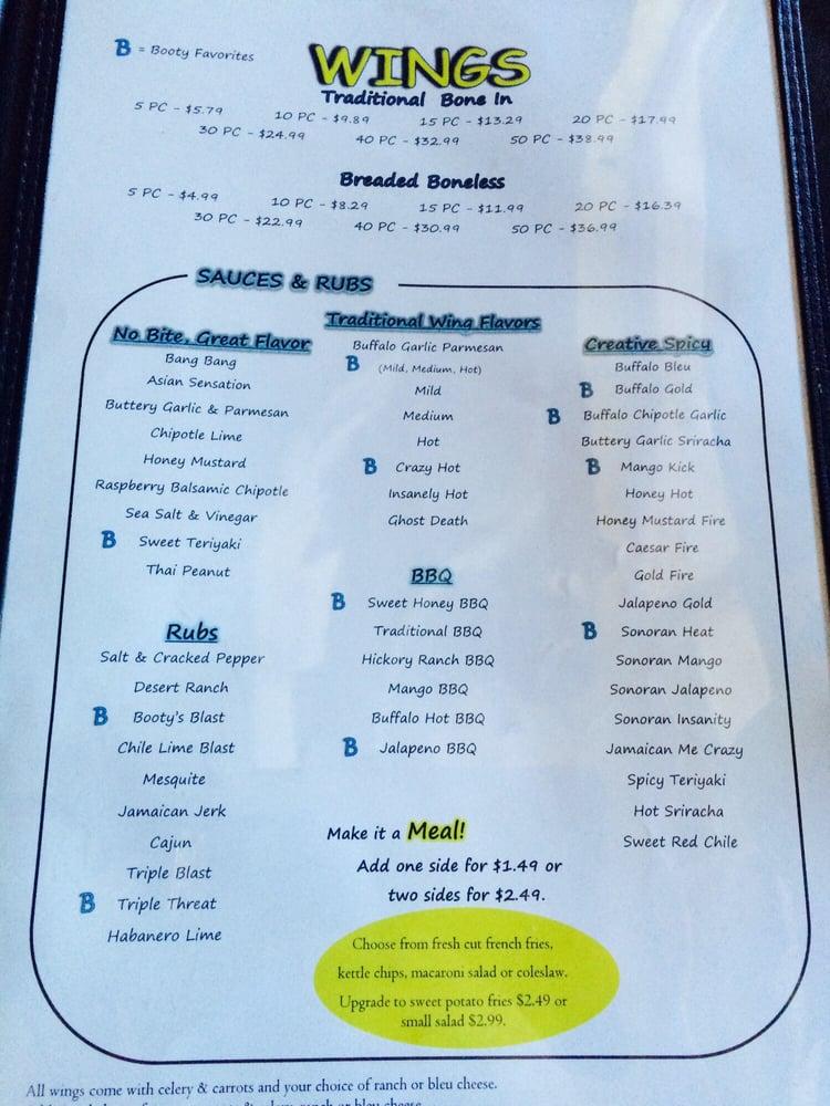 Menu at Booty's Wings Burgers & Beer pub & bar, Surprise