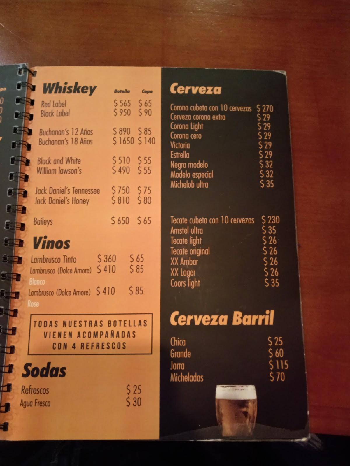 Carta de Buffalo wings sports bar, Guadalajara