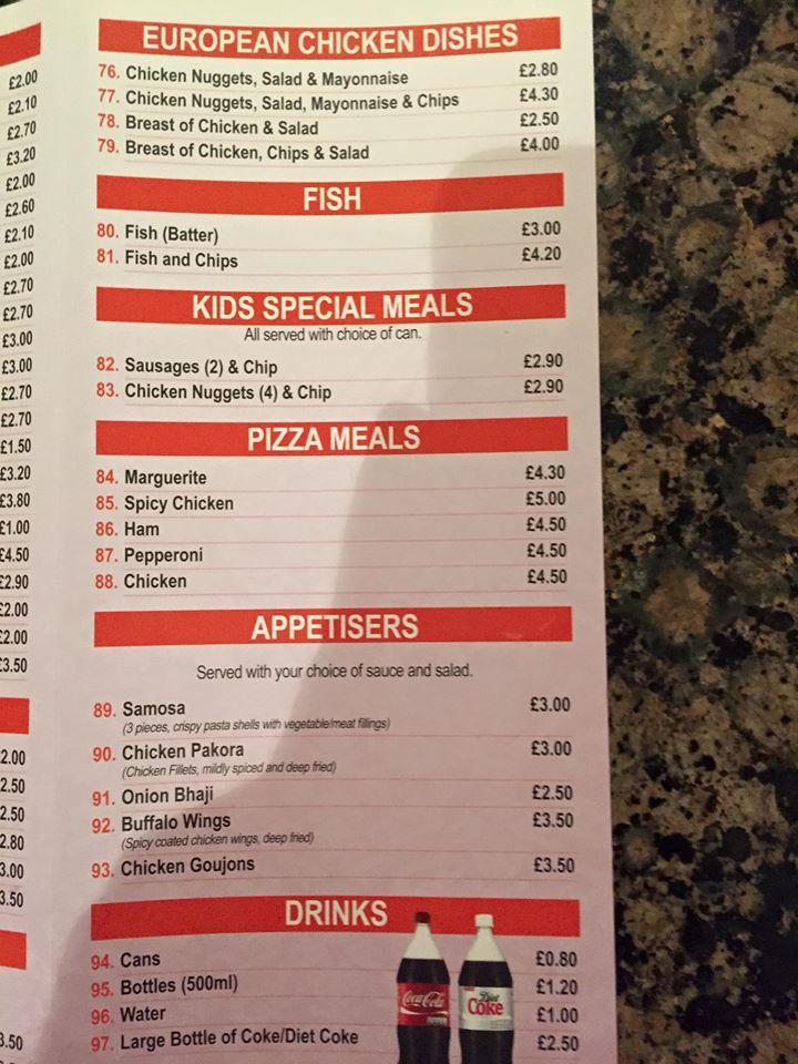Menu at Chilli Kebab pizzeria, Lurgan
