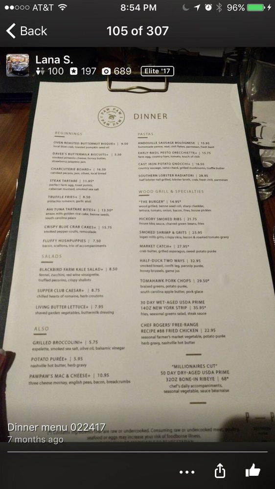 Menu at Pawpaw pub & bar, Charleston, 209 E Bay St