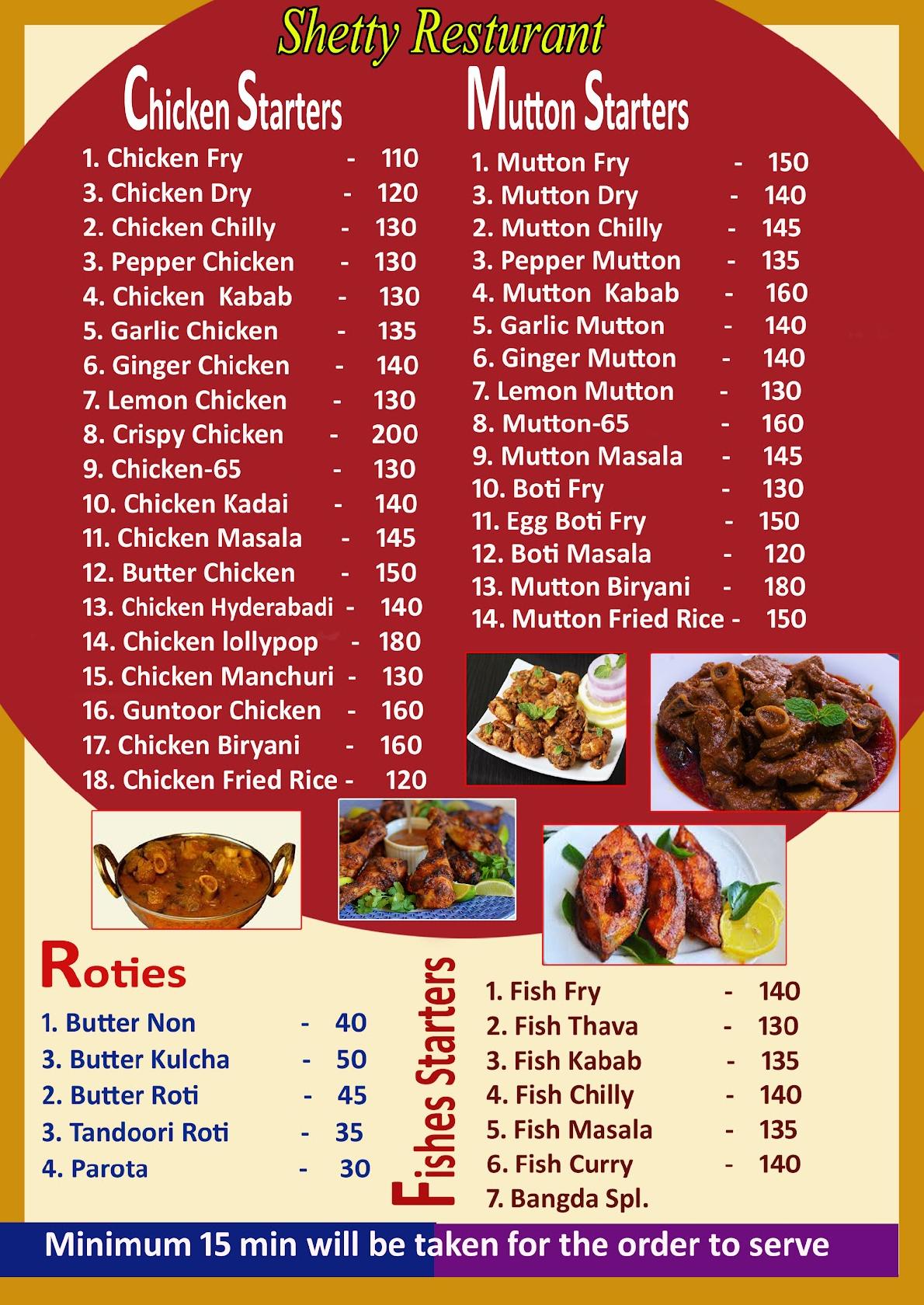 Menu At SHETTY FAMILY RESTAURANT VEG NON VEG Channarayapattana