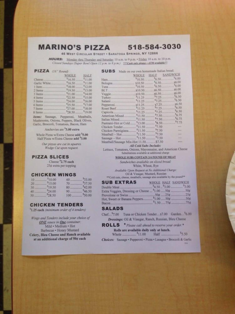 Menu at Marino's Pizza pizzeria, Saratoga Springs