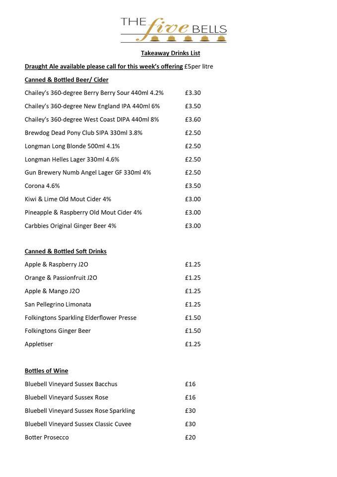 Menu at The Five Bells pub & bar, Chailey