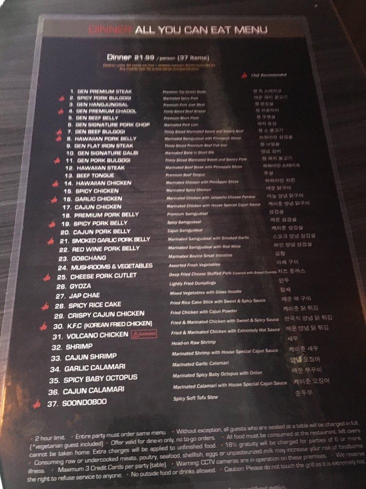Menu at Gen Korean BBQ House, West Covina