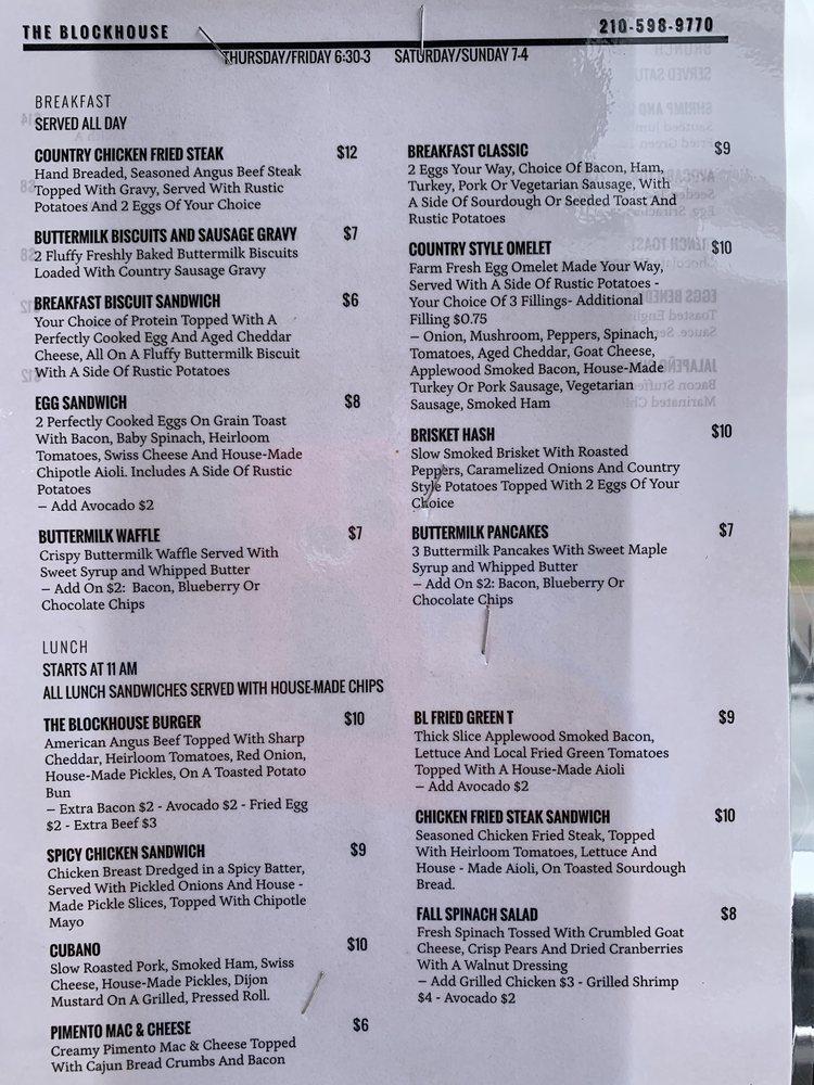 Menu at The Blockhouse restaurant, Saint Hedwig