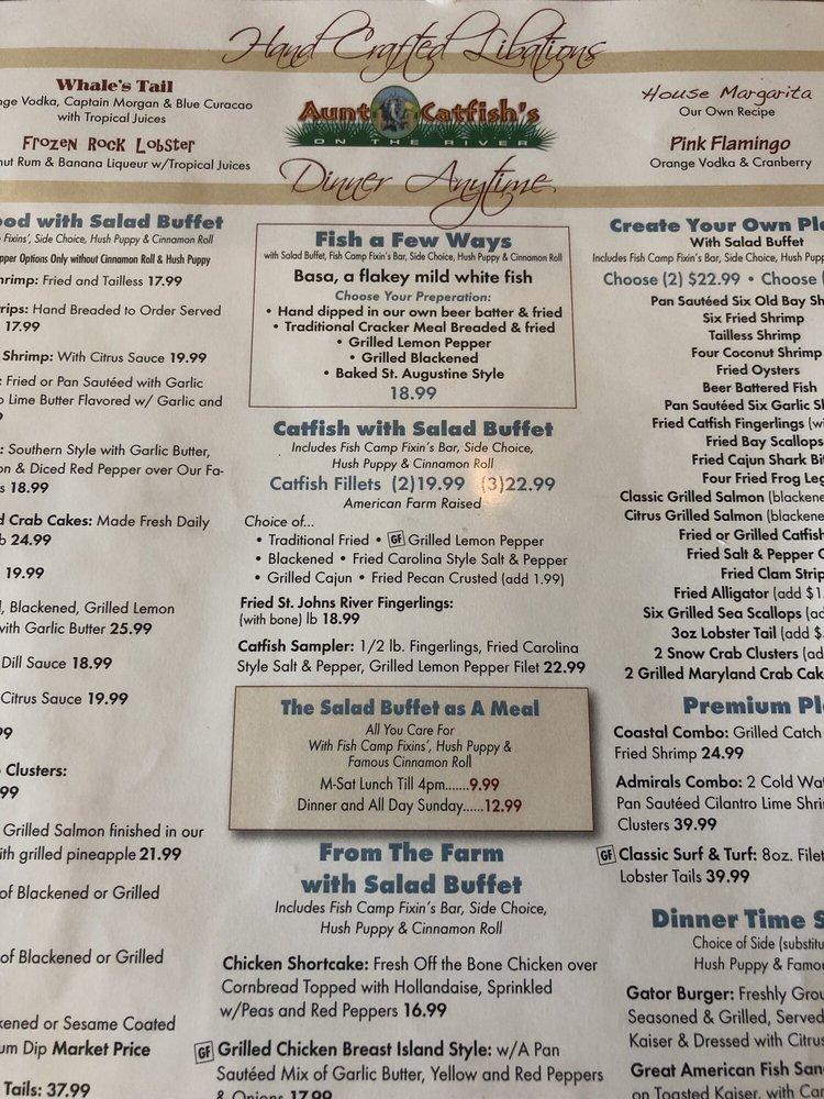 Menu at Aunt Catfish's On the River restaurant, Port Orange