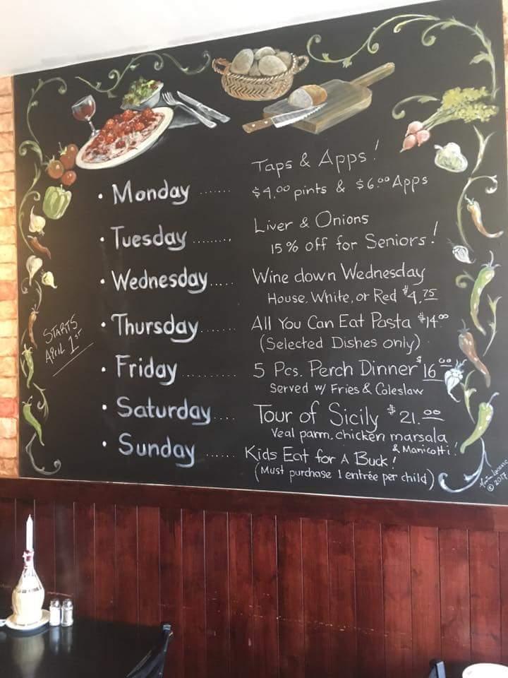 Menu at Rosa's Italian Restaurant, Amherstburg, 217 Sandwich St S