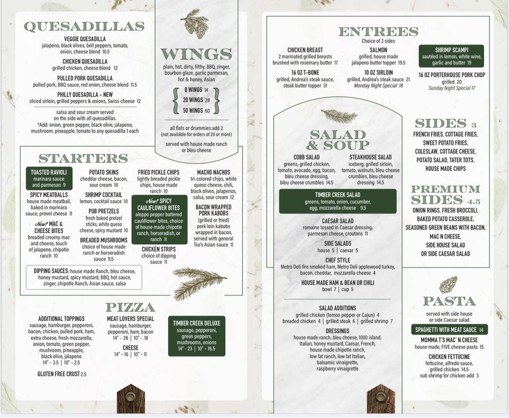 Menu at Timber Creek Grill pub & bar, Dardenne Prairie