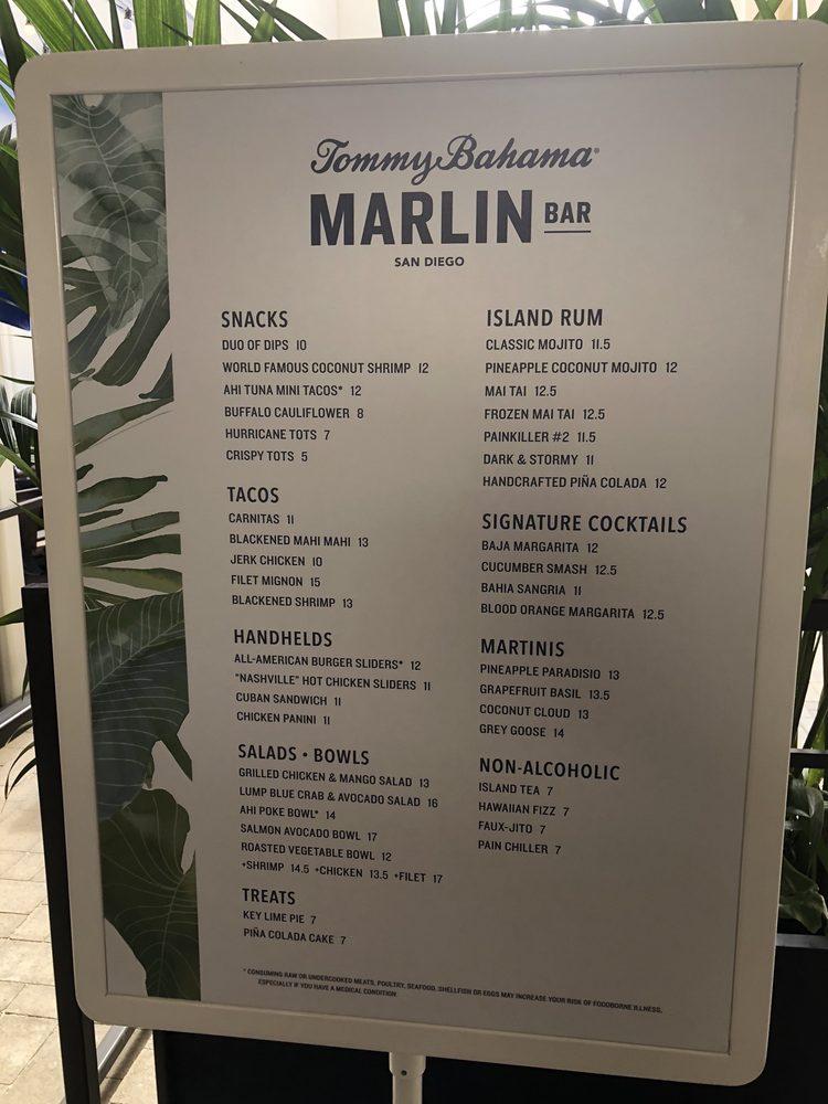 Menu At Tommy Bahama Marlin Bar & Store, San Diego