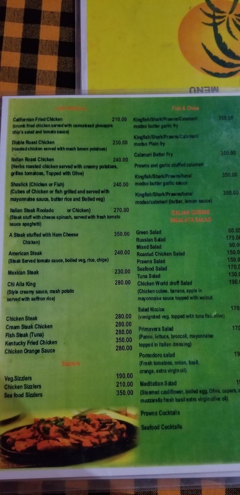 Jose's Coconut Palms menu