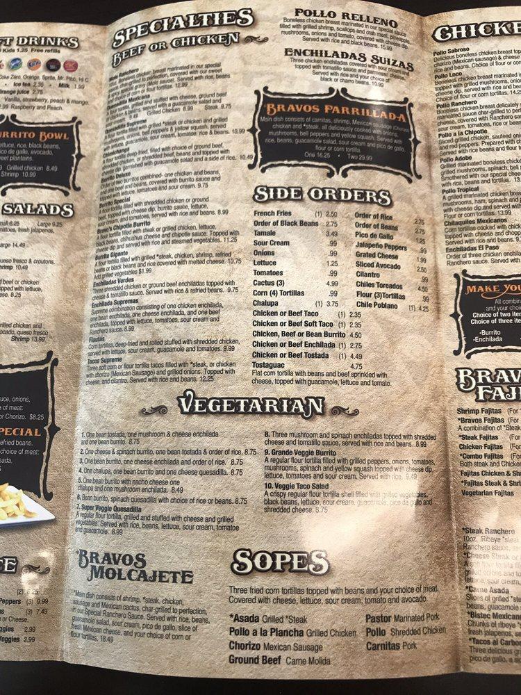Menu at Bravos Cantina And Grill restaurant, Sugar Hill