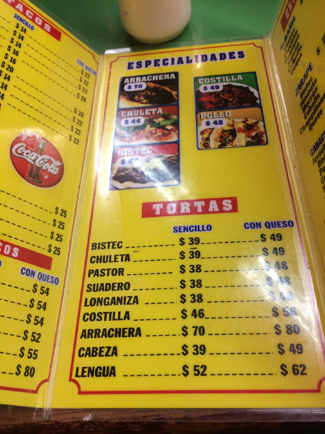 Menu at El Gabacho Taquería restaurant, Mexico City